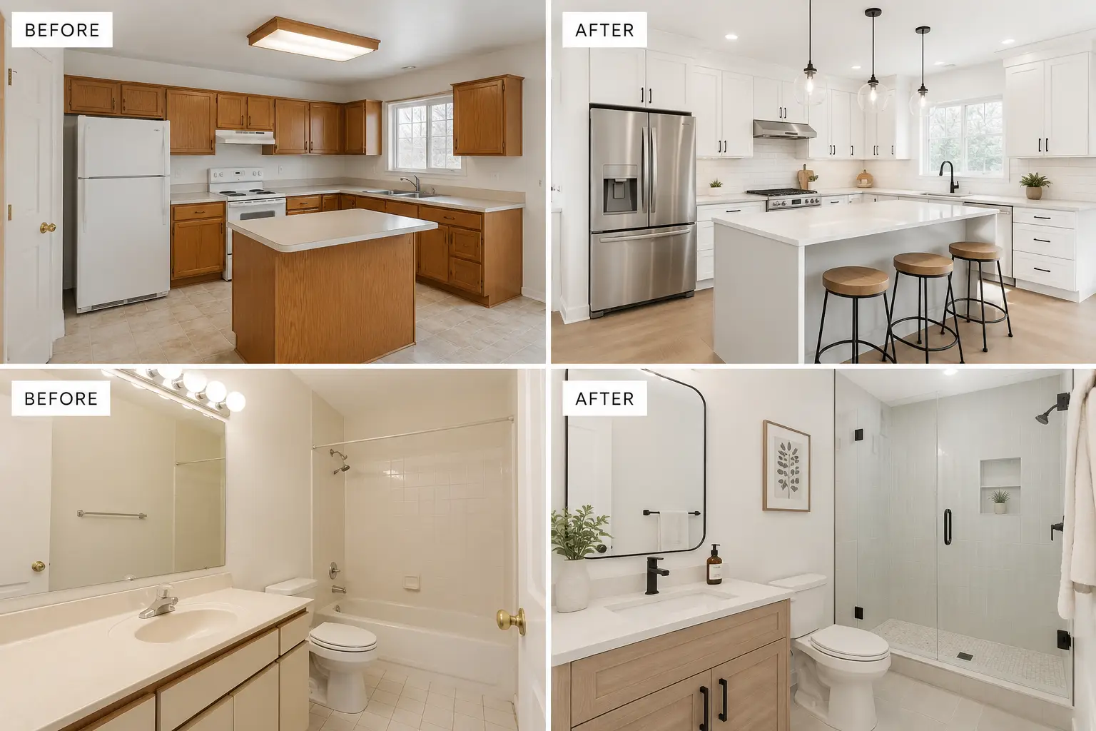 Before/After of a renovated unit Atlis Property Management